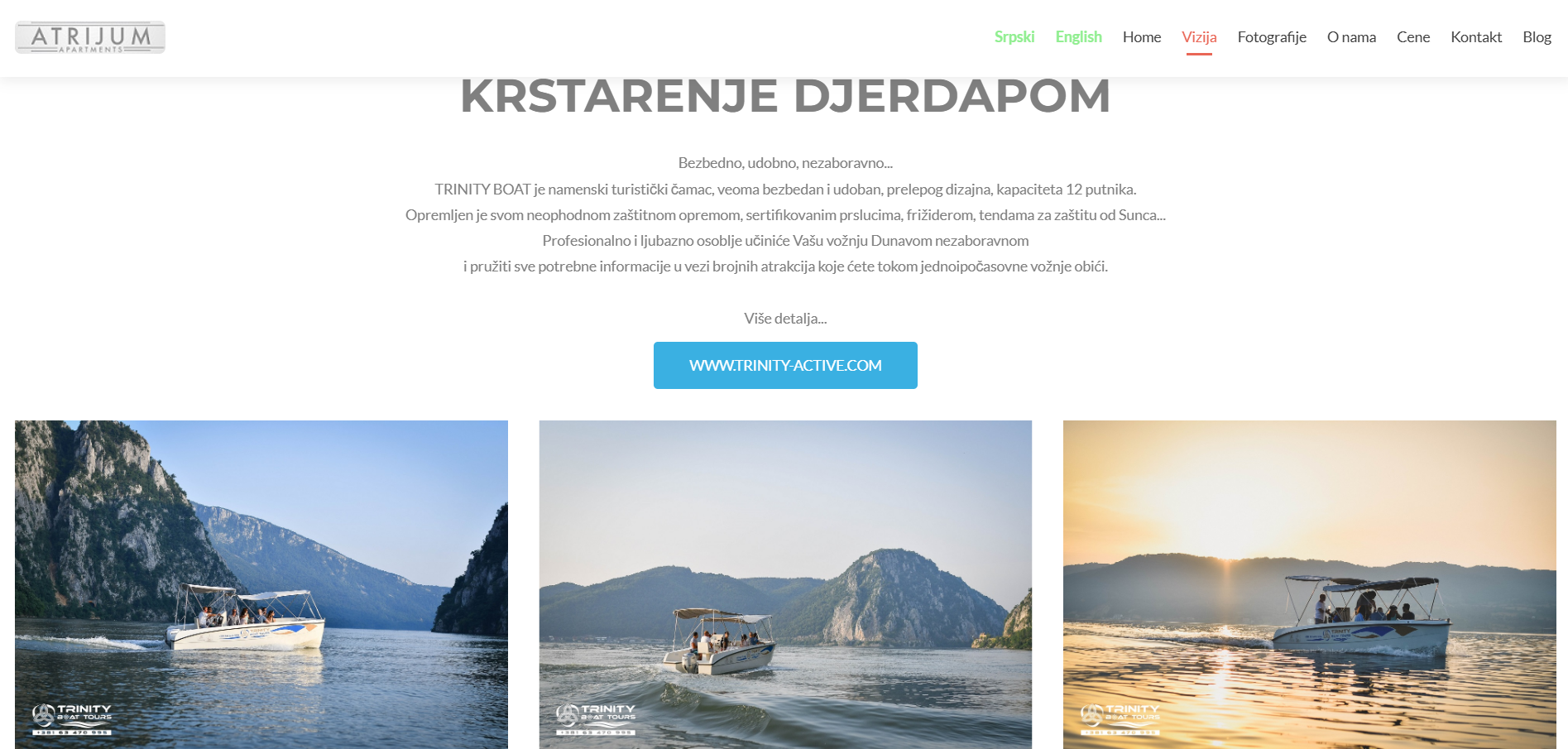 Sekcija o krstarenju Djerdapom sa fotografijama turističkog broda