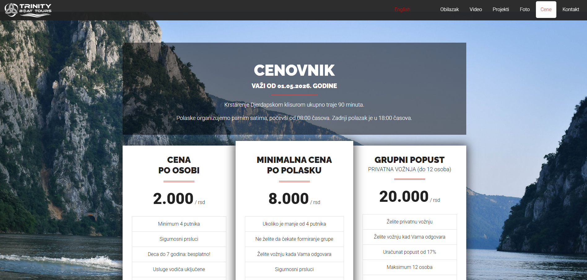 Cenovnik krstarenja Djerdapskom klisurom