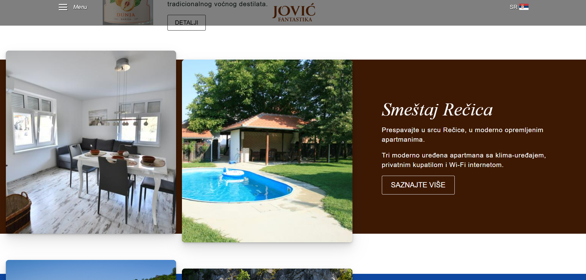 Sekcija smeštaja u Rečici sa fotografijama apartmana i bazena